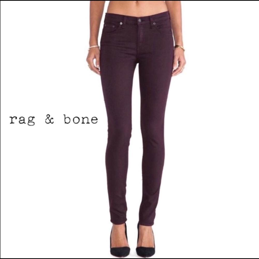 Skinny “wine” colored rag & bone jeans, size 24